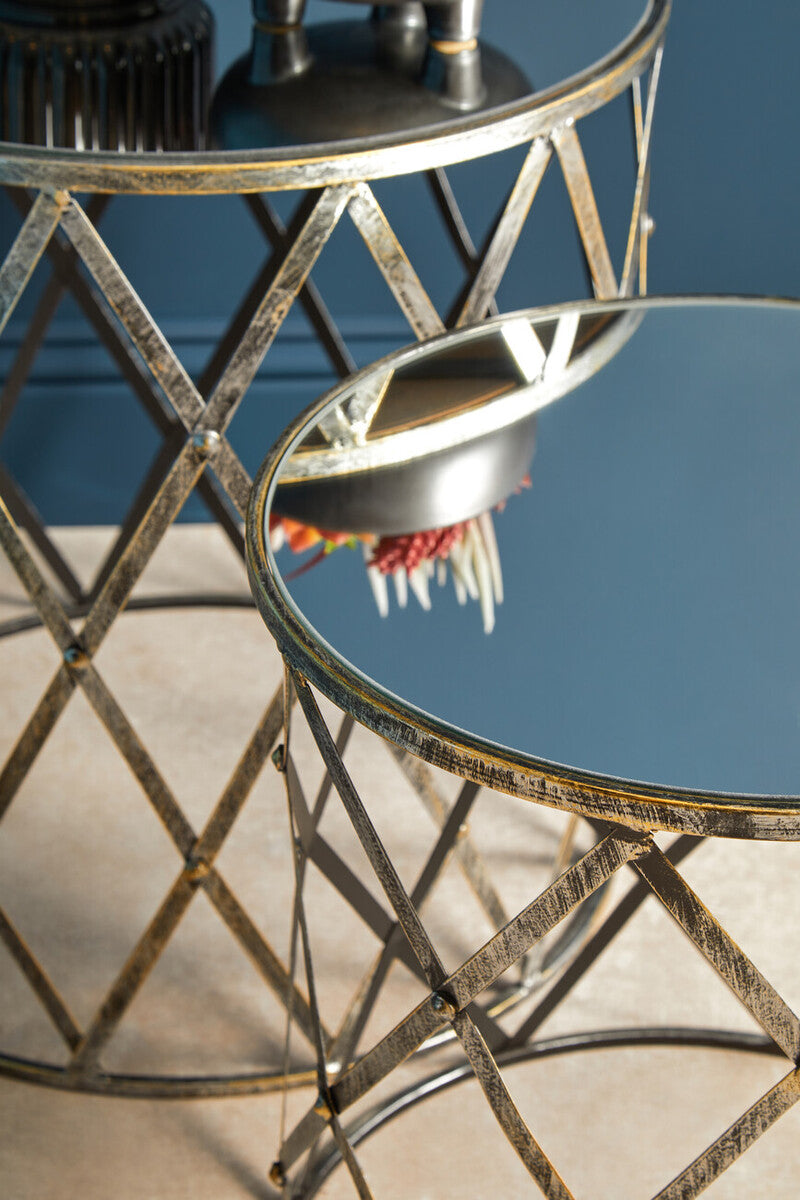 Orsina Avantis Silver Side Tables - Set of 2 Mirrored Round End Tables