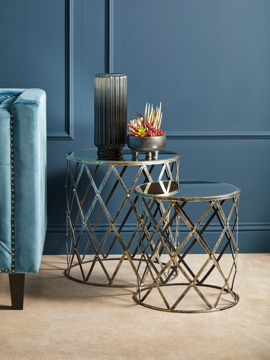 Orsina Avantis Silver Side Tables - Set of 2 Mirrored Round End Tables
