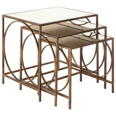Orsina Avantis Nest of 3 Tables – Mirrored Glass & Bronze Metal