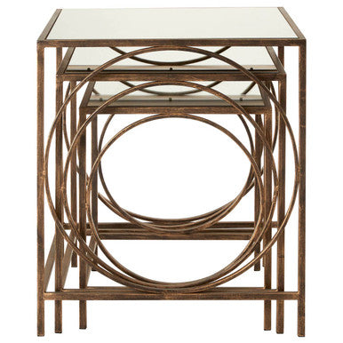 Orsina Avantis Nest of 3 Tables – Mirrored Glass & Bronze Metal
