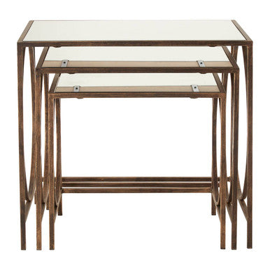 Orsina Avantis Nest of 3 Tables – Mirrored Glass & Bronze Metal
