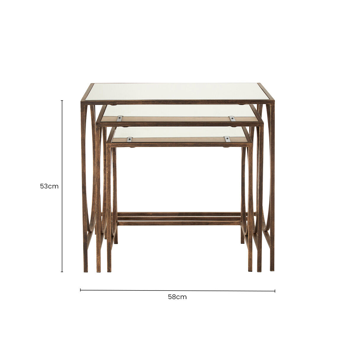 Orsina Avantis Nest of 3 Tables – Mirrored Glass & Bronze Metal