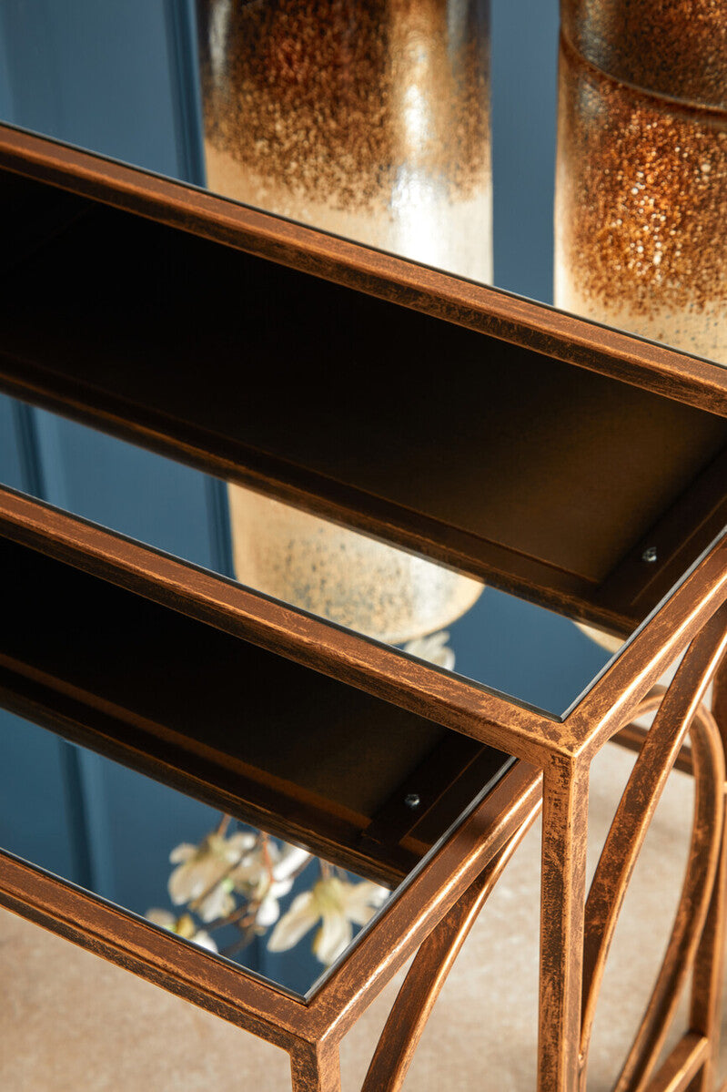 Orsina Avantis Nest of 3 Tables – Mirrored Glass & Bronze Metal