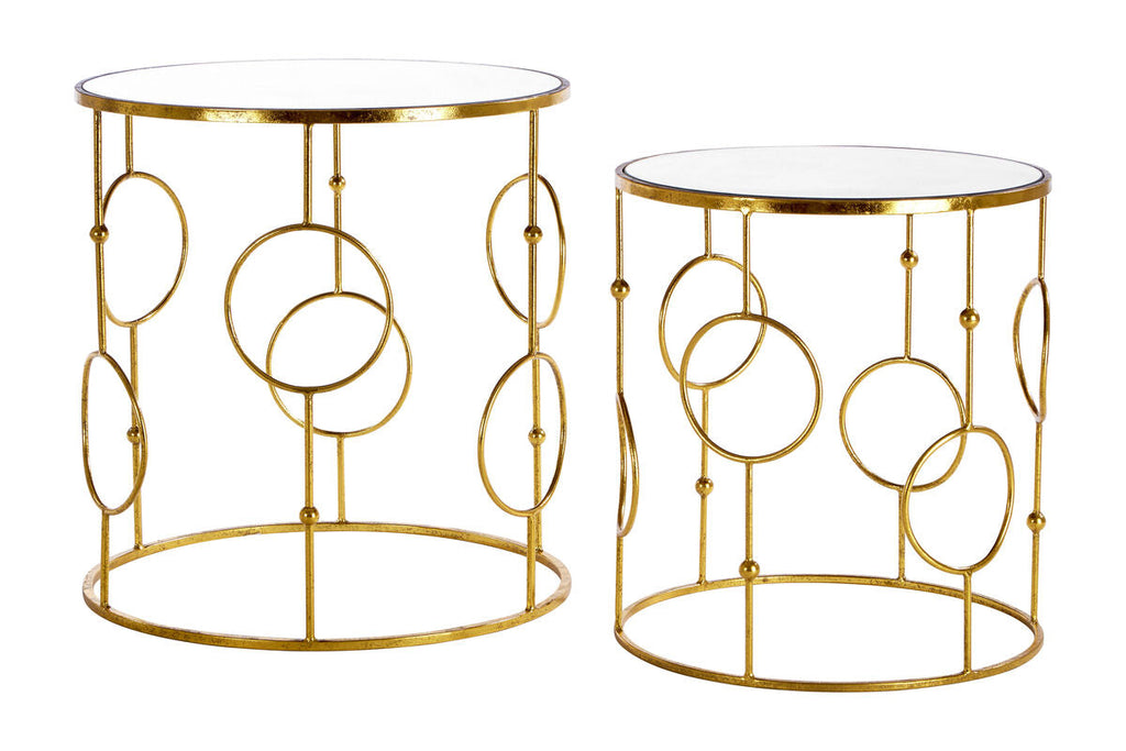 Orsina Avantis Gold Metal Nesting Side Tables with Mirrored Glass Top