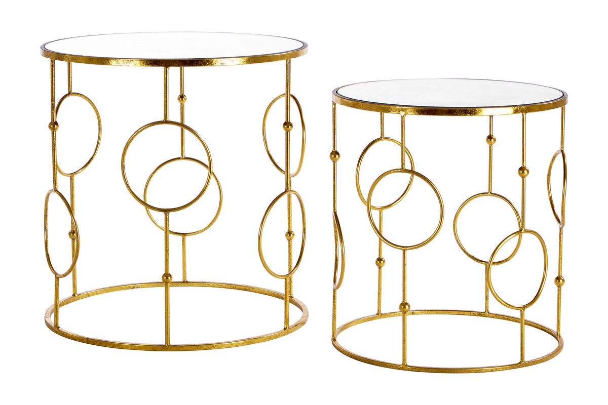 Orsina Avantis Gold Metal Nesting Side Tables with Mirrored Glass Top