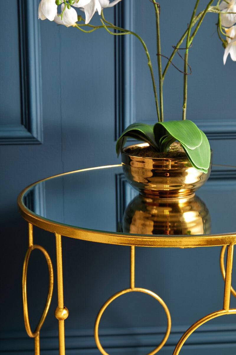 Orsina Avantis Gold Metal Nesting Side Tables with Mirrored Glass Top