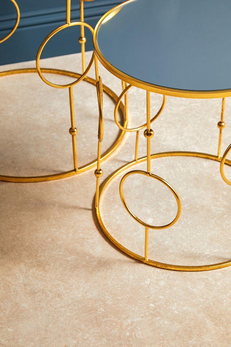 Orsina Avantis Gold Metal Nesting Side Tables with Mirrored Glass Top