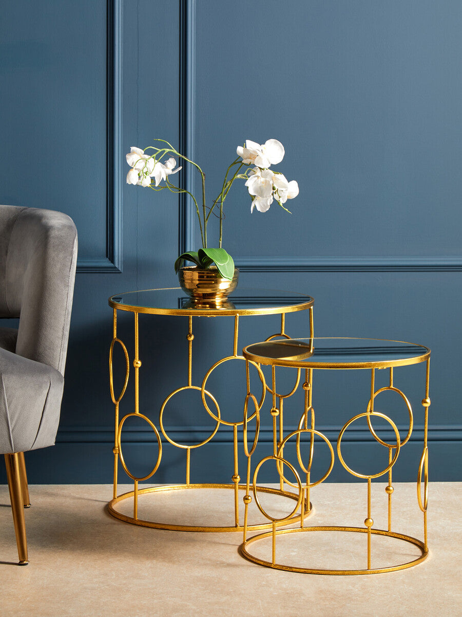 Orsina Avantis Gold Metal Nesting Side Tables with Mirrored Glass Top