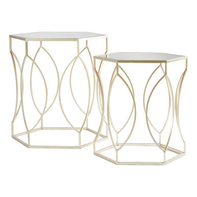 Orsina Avantis Hexagon Side Tables – Set of 2 Gold Mirrored Glass
