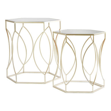Orsina Avantis Hexagon Side Tables – Set of 2 Gold Mirrored Glass