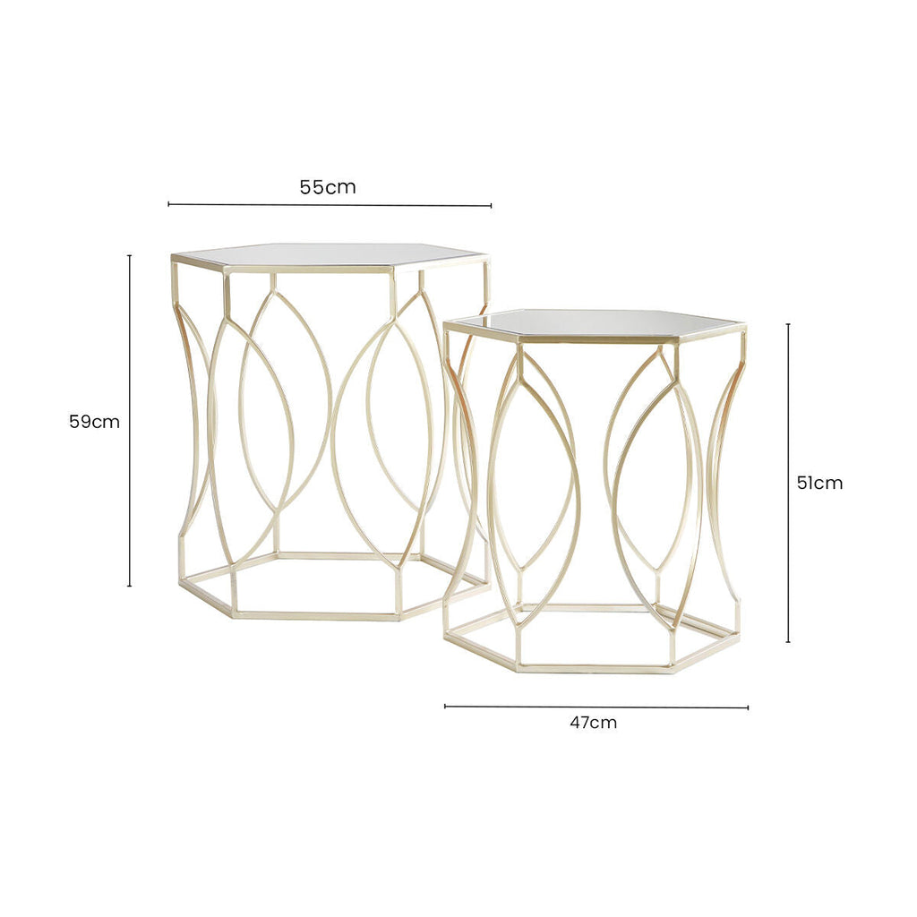Orsina Avantis Hexagon Side Tables – Set of 2 Gold Mirrored Glass
