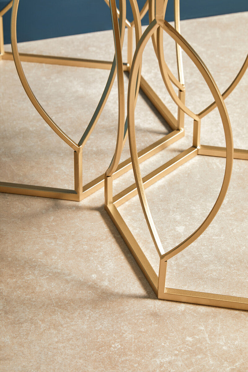 Orsina Avantis Hexagon Side Tables – Set of 2 Gold Mirrored Glass