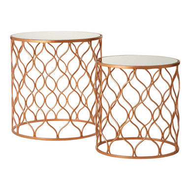 Orsina Avantis Set of 2 Mirrored Top Nesting Tables – Copper Gold