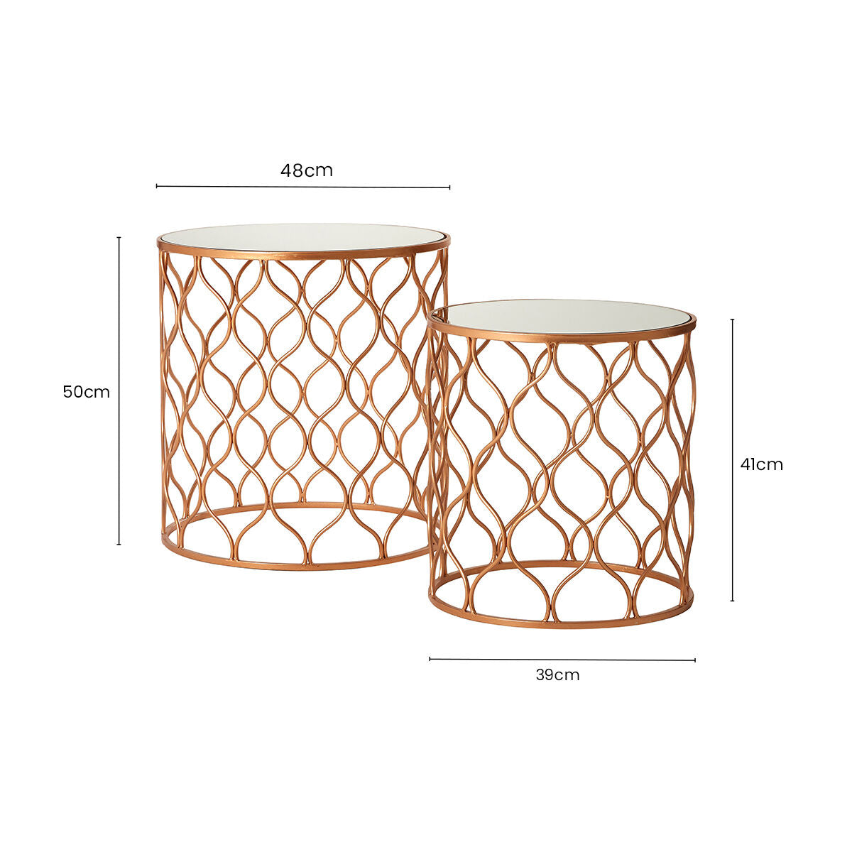 Orsina Avantis Set of 2 Mirrored Top Nesting Tables – Copper Gold