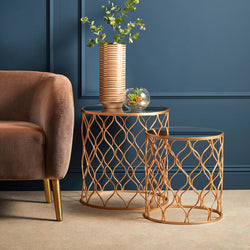 Orsina Avantis Set of 2 Mirrored Top Nesting Tables – Copper Gold