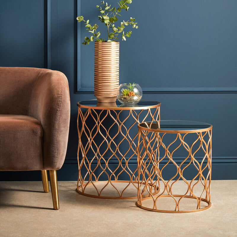 Orsina Avantis Set of 2 Mirrored Top Nesting Tables – Copper Gold