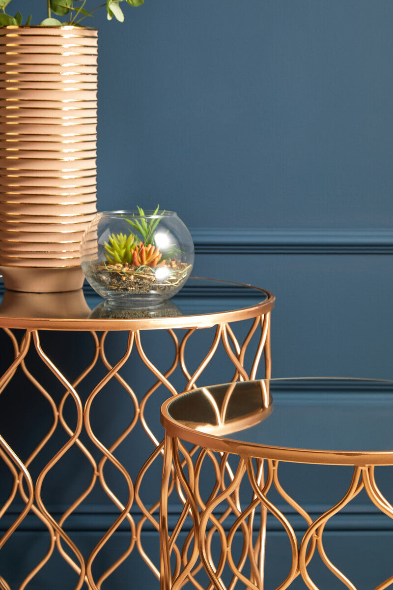 Orsina Avantis Set of 2 Mirrored Top Nesting Tables – Copper Gold