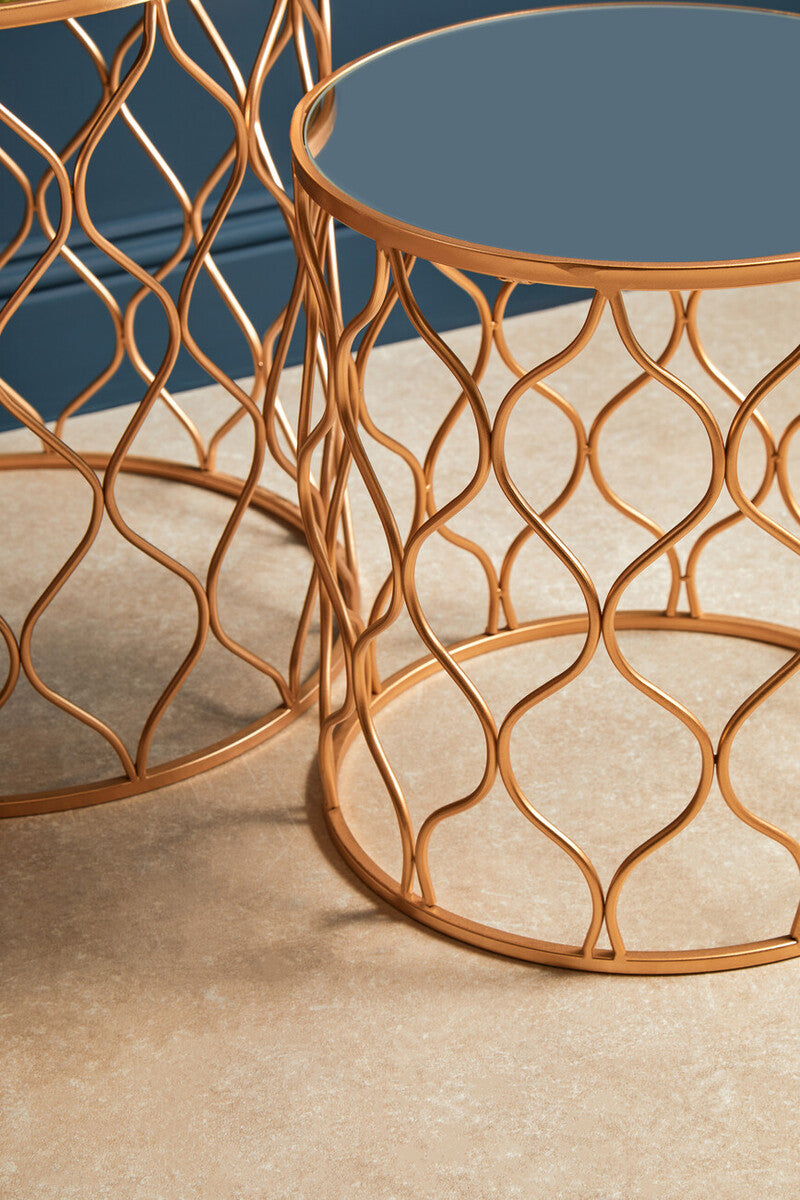 Orsina Avantis Set of 2 Mirrored Top Nesting Tables – Copper Gold
