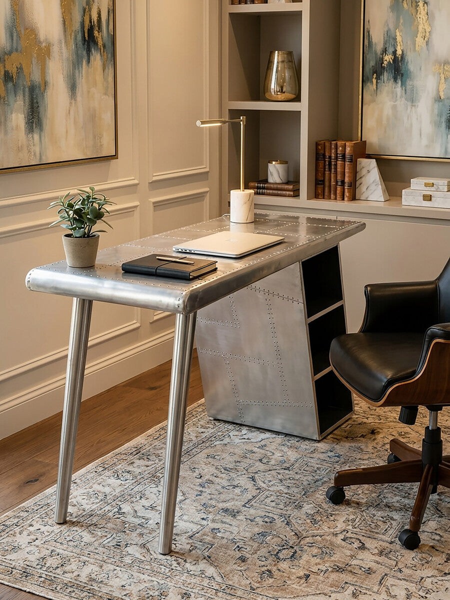 Orsina Avro Modern Writing Desk – Black and White Industrial Workstation