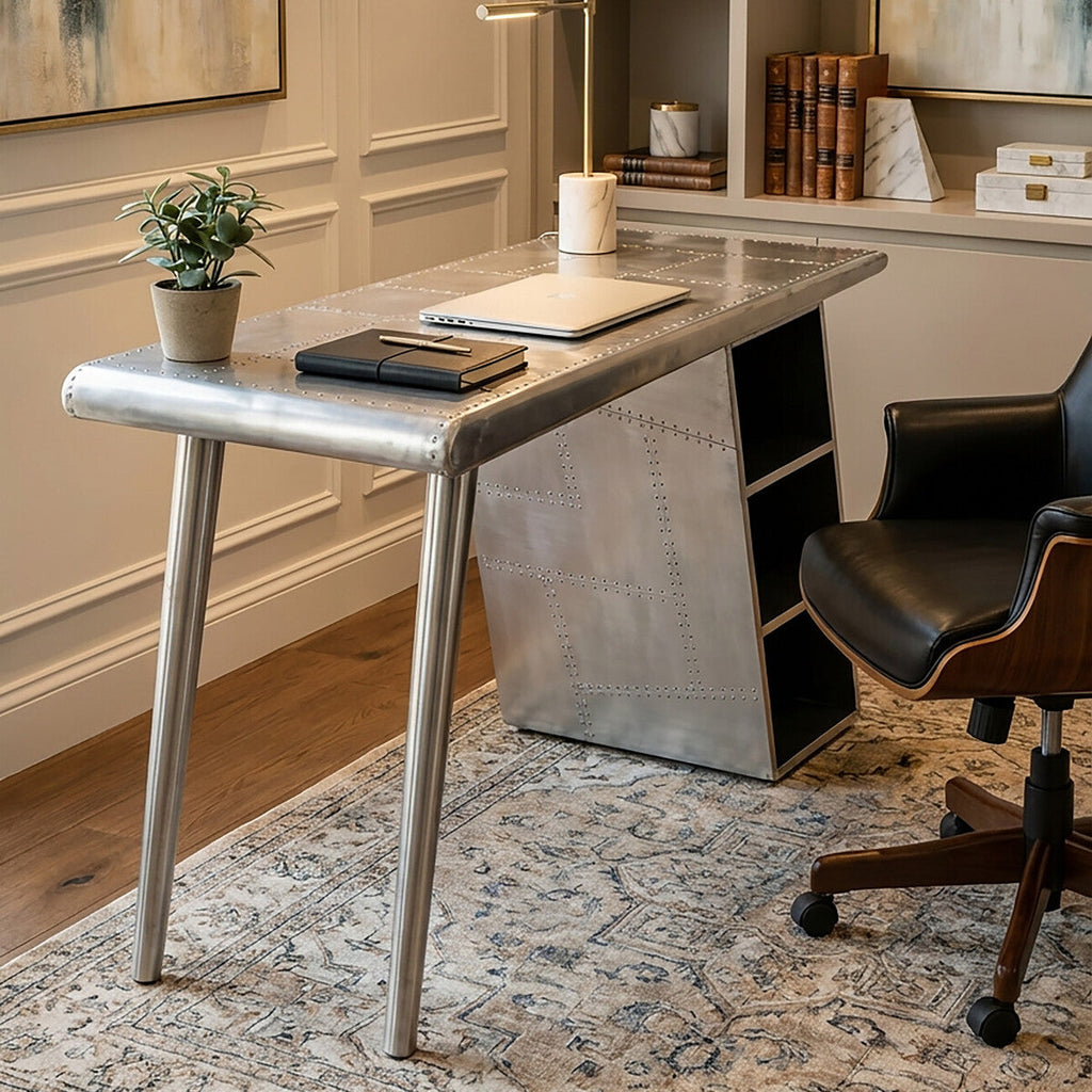 Orsina Avro Modern Writing Desk – Black and White Industrial Workstation