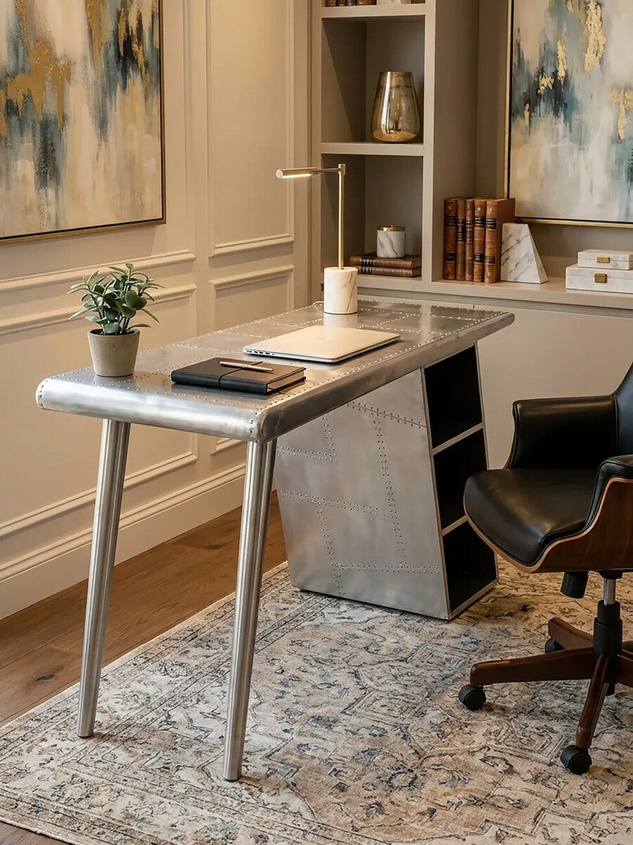 Orsina Avro Modern Writing Desk – Black and White Industrial Workstation