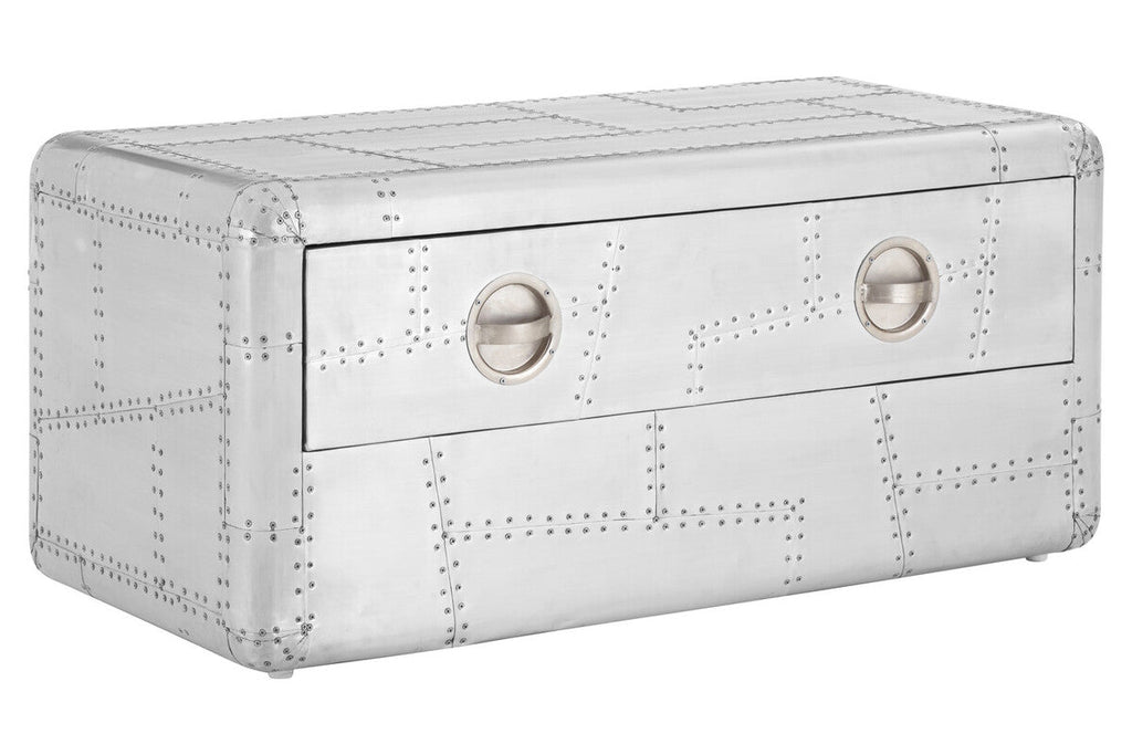 Orsina Avro Industrial Coffee Table – Aluminium & Mango Wood with Drawer