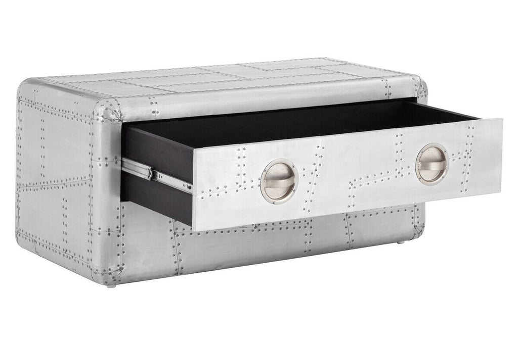 Orsina Avro Industrial Coffee Table – Aluminium & Mango Wood with Drawer