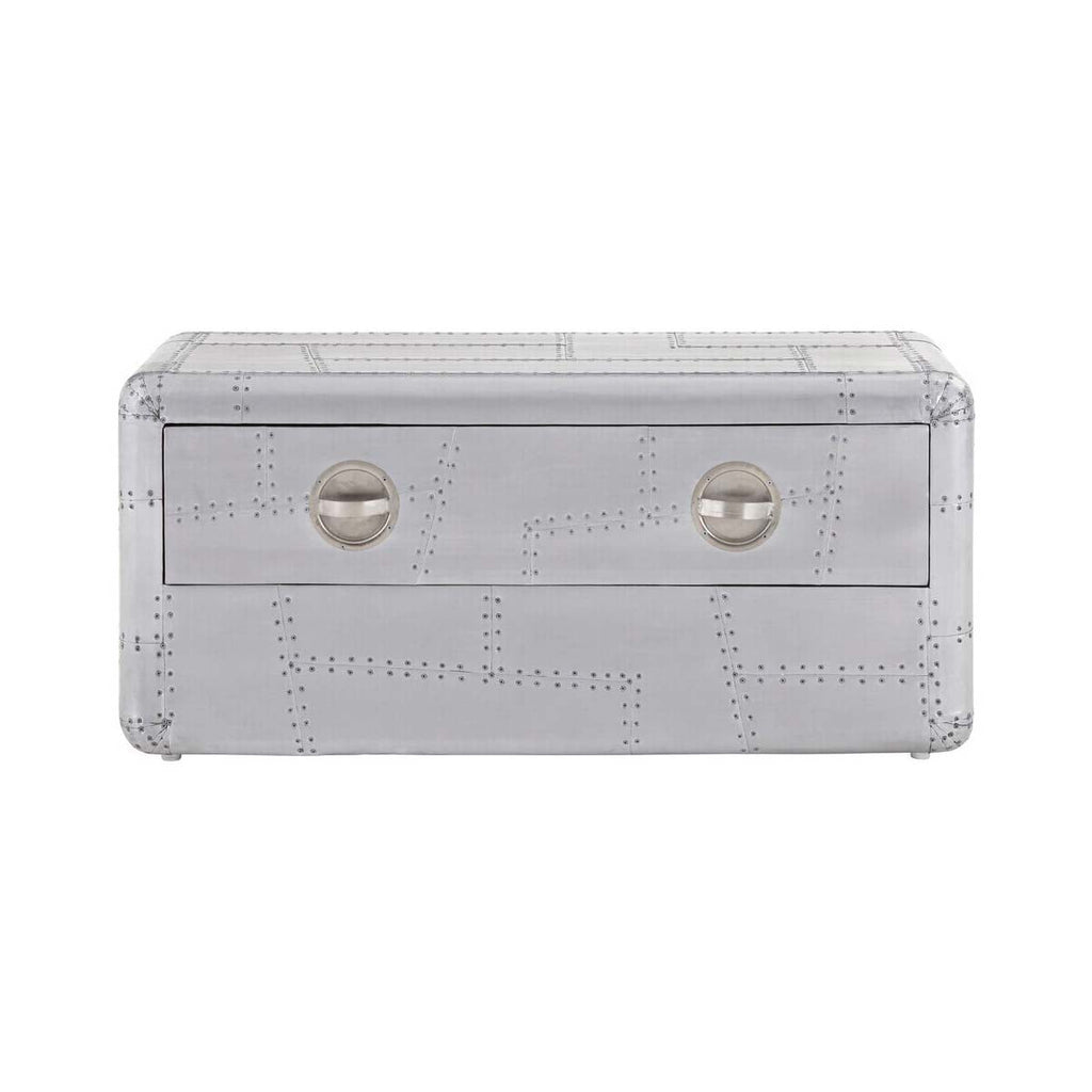 Orsina Avro Industrial Coffee Table – Aluminium & Mango Wood with Drawer
