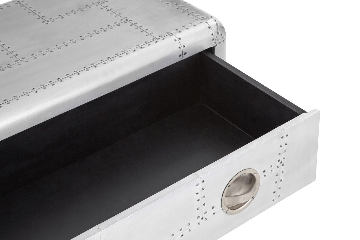 Orsina Avro Industrial Coffee Table – Aluminium & Mango Wood with Drawer