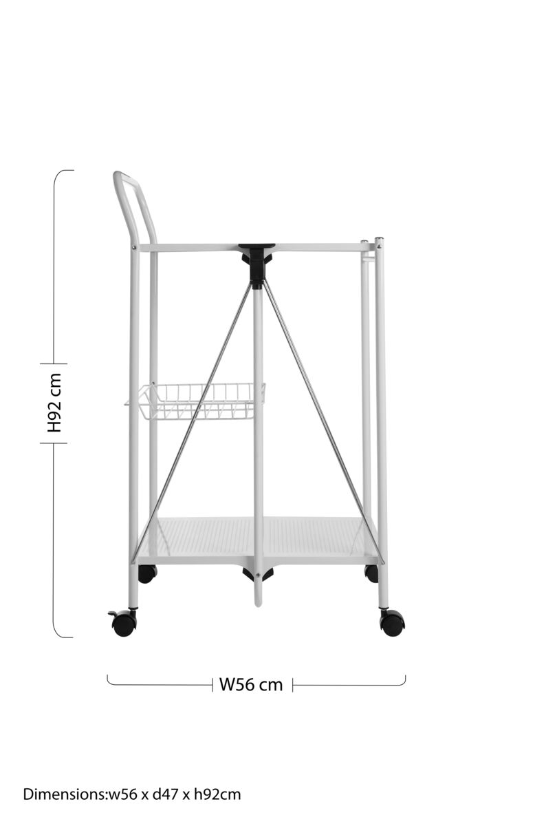 Orsina Harlow White Folding Kitchen Trolley – Rectangular Rolling Cart