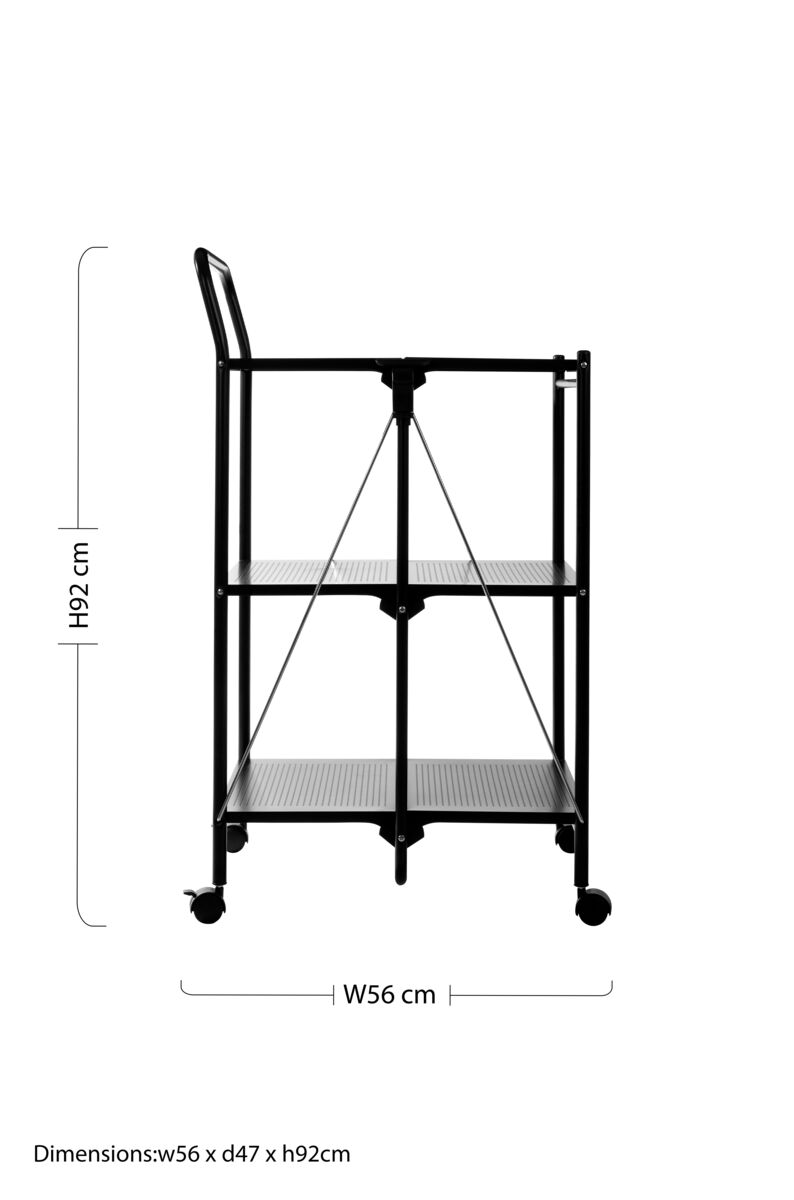 Orsina Harlow Black Rectangular Folding Kitchen Trolley Serving Cart