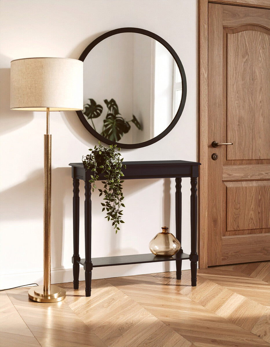 Orsina Heritage Black Console Table – Slim Natural Wood Entryway Desk