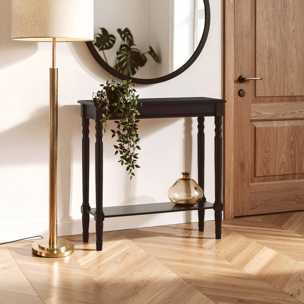 Orsina Heritage Black Console Table – Slim Natural Wood Entryway Desk