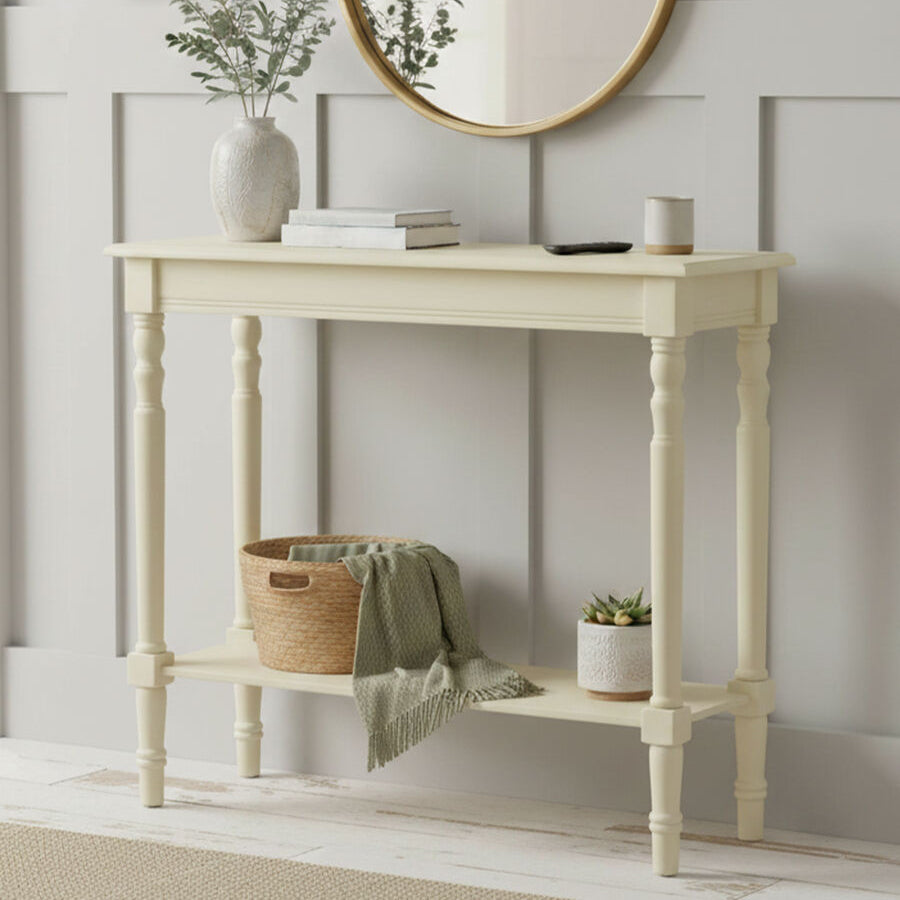 Orsina Heritage Ivory Console Table – White Pine Wood Rectangular