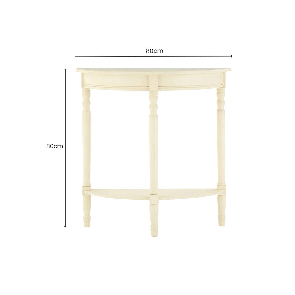 Orsina Heritage Ivory Console Table – Rounded White Pine Wood Accent