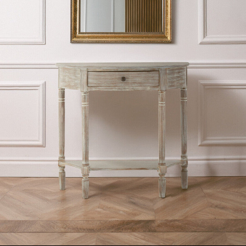 Orsina Heritage Half Moon Console Table – Natural Wash Wood Finish
