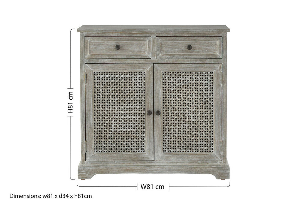 Orsina Heritage Grey Wash Lattice Door Cabinet | 2-Drawer Storage