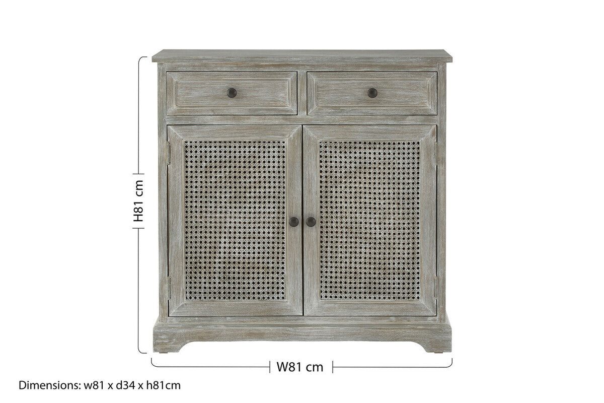 Orsina Heritage Grey Wash Lattice Door Cabinet | 2-Drawer Storage