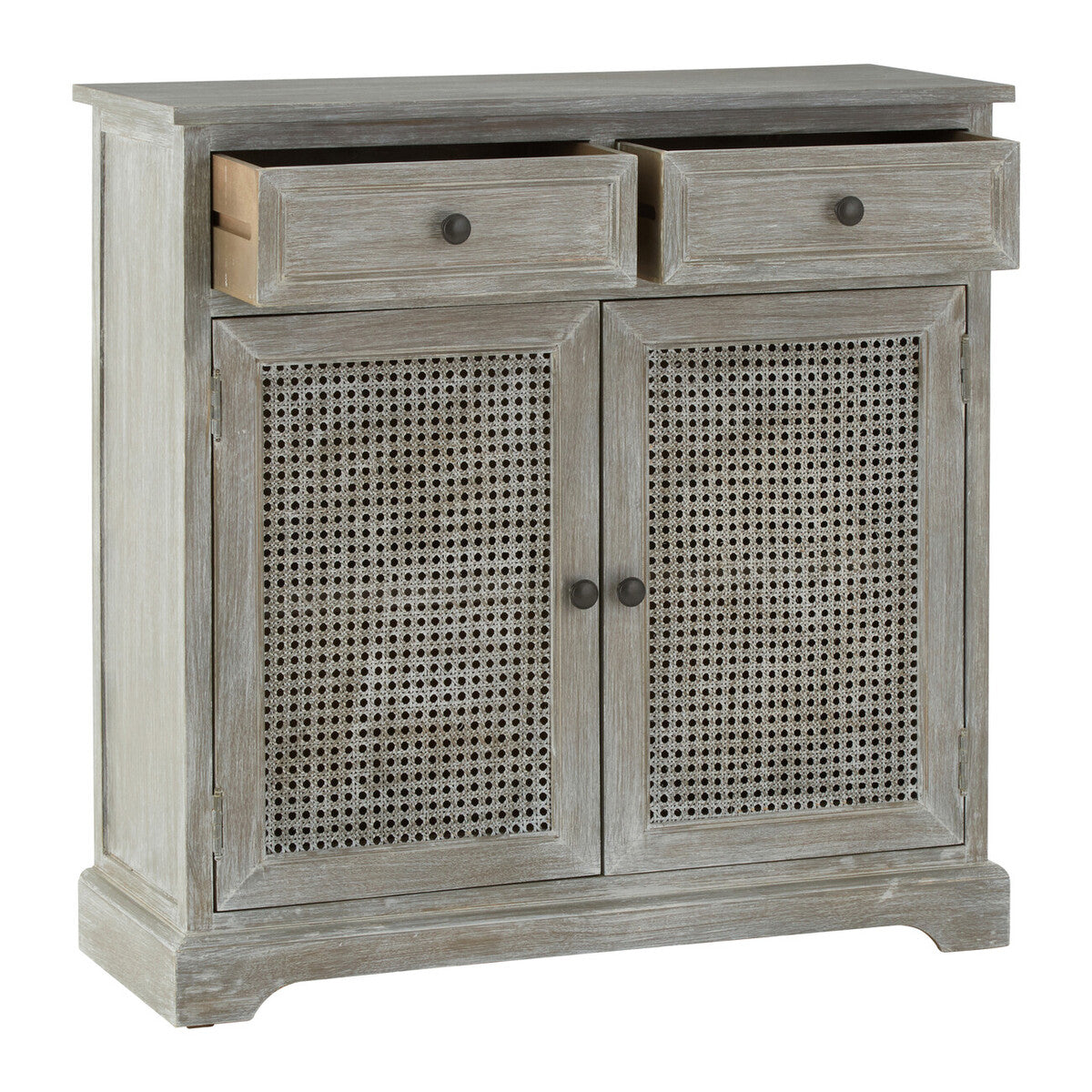 Orsina Heritage Grey Wash Lattice Door Cabinet | 2-Drawer Storage