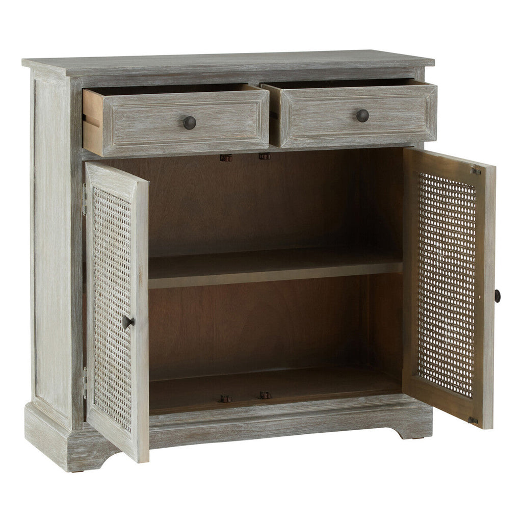 Orsina Heritage Grey Wash Lattice Door Cabinet | 2-Drawer Storage
