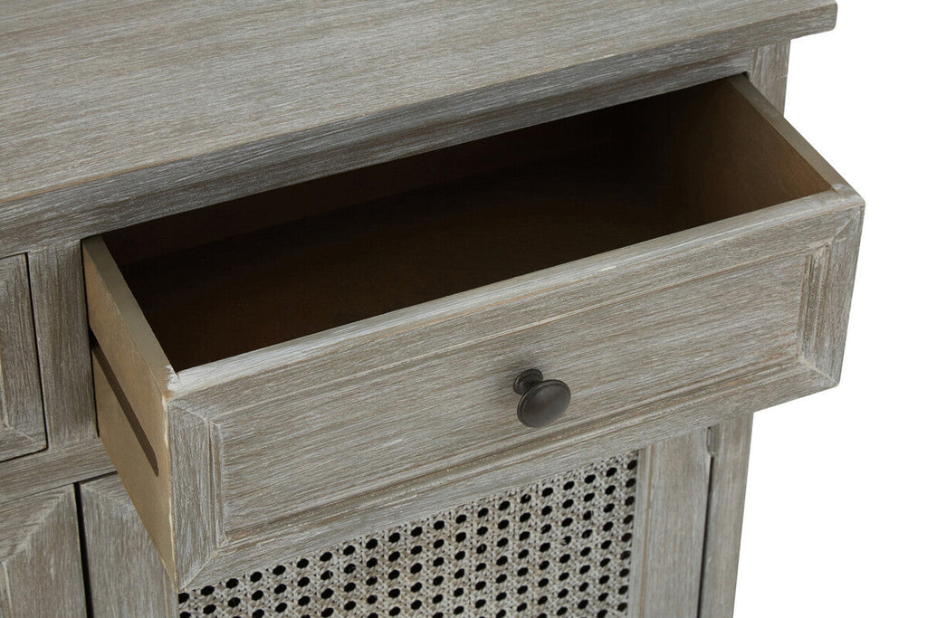 Orsina Heritage Grey Wash Lattice Door Cabinet | 2-Drawer Storage