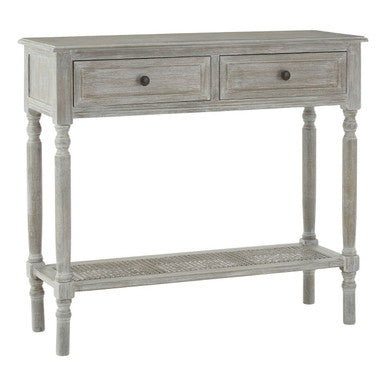 Orsina Heritage Grey Wash Pine Wood 2-Drawer Rectangular Console Table