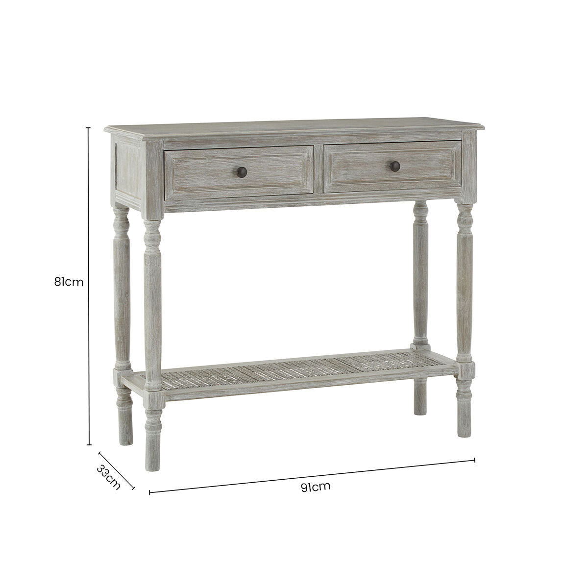 Orsina Heritage Grey Wash Pine Wood 2-Drawer Rectangular Console Table