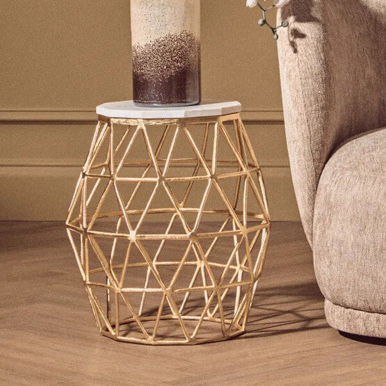 Orsina Templar Marble and Gold Side Table – Modern Accent Furniture