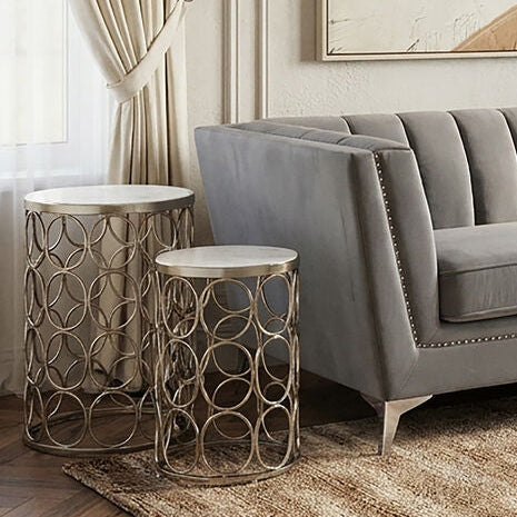 Orsina Templar Marble and Nickel Side Tables – Set of 2 Modern Tables