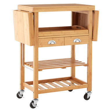 Orsina Harlow Bamboo Kitchen Trolley – Drop-Leaf Rolling Storage Cart