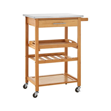 Orsina Harlow Bamboo Kitchen Trolley – Rolling Serving Cart with Drawer
