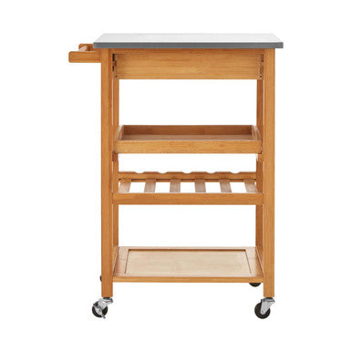 Orsina Harlow Bamboo Kitchen Trolley – Rolling Serving Cart with Drawer