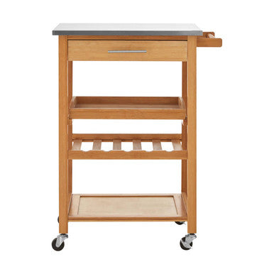 Orsina Harlow Bamboo Kitchen Trolley – Rolling Serving Cart with Drawer