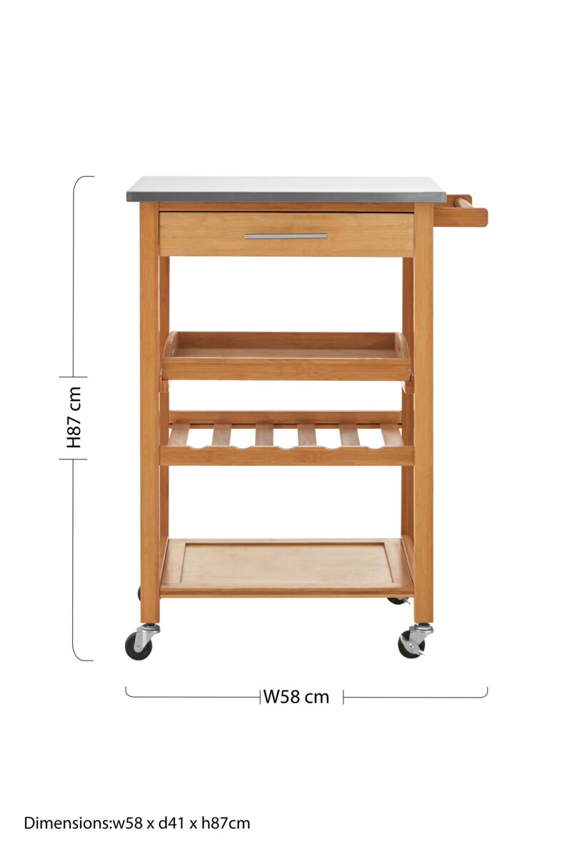 Orsina Harlow Bamboo Kitchen Trolley – Rolling Serving Cart with Drawer